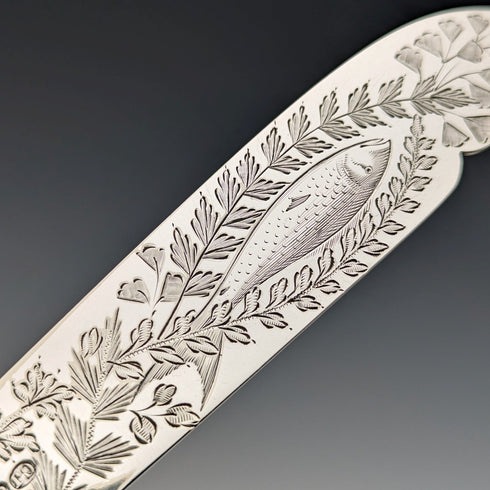 約 1865 年英國古董純銀柄魚餐具一對 JB